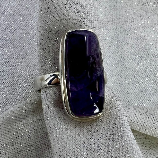 Chevron Amethyst Ring-Size 7 Rectangle-Sterling Silver