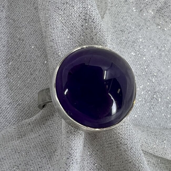 Amethyst Rings - Size 8 Round Bezel Set - Sterling Silver