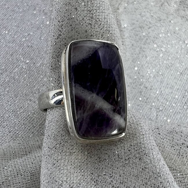Chevron (Dream) Amethyst Ring - Size 6 Rectangle Bezel Set - Sterling Silver