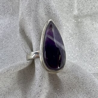 Chevron (Dream) Amethyst Ring - Size 6 Teardrop Pear - Sterling Silver