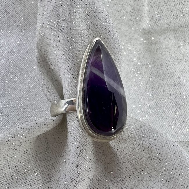 Chevron (Dream) Amethyst Ring - Size 6 Teardrop Pear - Sterling Silver