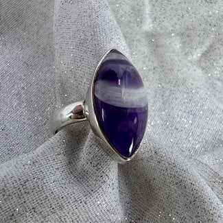 Chevron Amethyst Ring - Size 6.5 - Sterling Silver Marquise