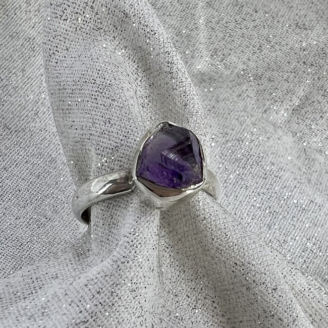 Amethyst Rings - Size 7 Rough Bezel Set - Sterling Silver Natural Raw