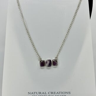 Chevron/Dream Amethyst 3 Rectangle Necklace-Adjustable Sterling Silver