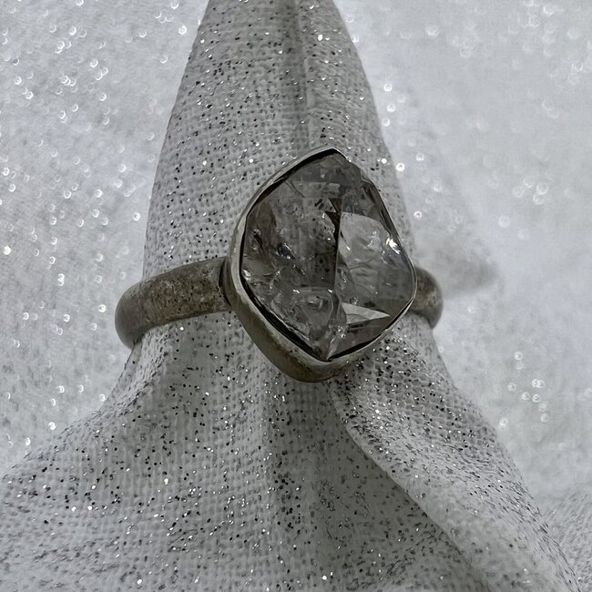Herkimer Diamond Rings - Size 6 Bezel Set - Sterling Silver Raw Rough Natural