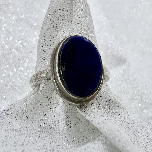 Lapis Lazuli Rings - Size 8 Oval #1 Double Bezel Set -Sterling Silver