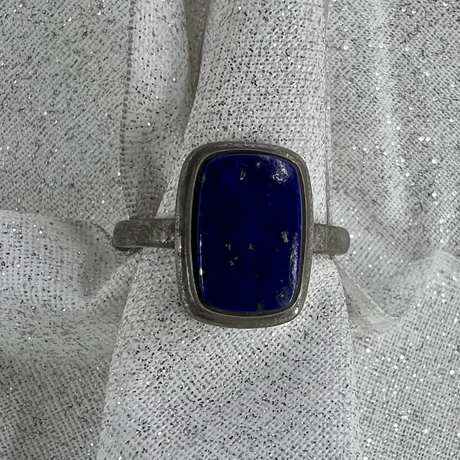 Lapis Lazuli Ring-Size 8 Rectangle-Sterling Silver