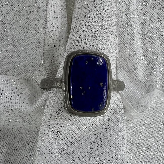 Lapis Lazuli Rings - Size 8 Rectangle High Bezel Set - Sterling Silver