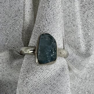 Aquamarine Ring-Size 8 Rough Bezel Set-Sterling Silver Raw Natural