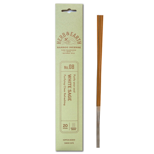 White Sage Incense - 20 Sticks Herb & Earth (Purifying Clean Refreshing) - Bamboo Natural Oil Low Smoke #8