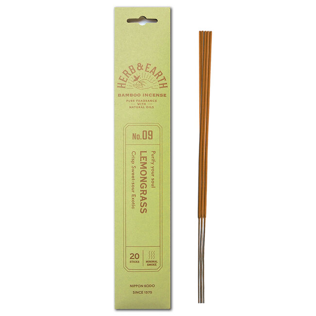 Lemongrass Lemon Grass Incense - 20 Sticks Herb & Earth (Crisp Sweet Sour Exotic) - Bamboo Natural Oil Low Smoke #9