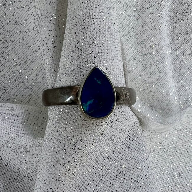 Doublet Opal Teardrop Pear Ring - Size 7 Sterling Silver