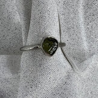 Moldavite Simple Rough Ring-Size 5 Sterling Silver Raw Natural
