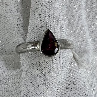 Pink Tourmaline Teardrop/Pear Ring-Size 8 Faceted Sterling Silver