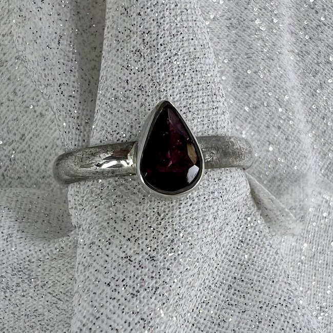 Pink Tourmaline Teardrop/Pear Ring-Size 8 Faceted Sterling Silver