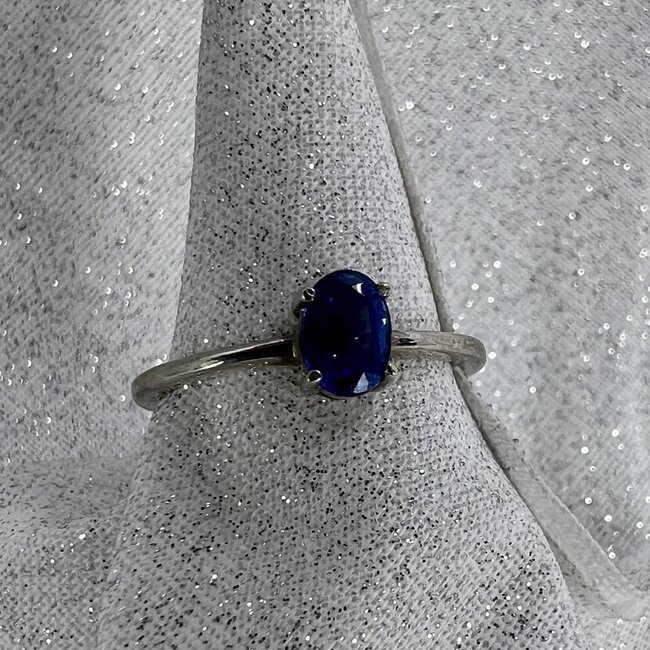 Blue Kyanite Rings -Size 6 Oval Faceted Prong Claw Set - Sterling Silver