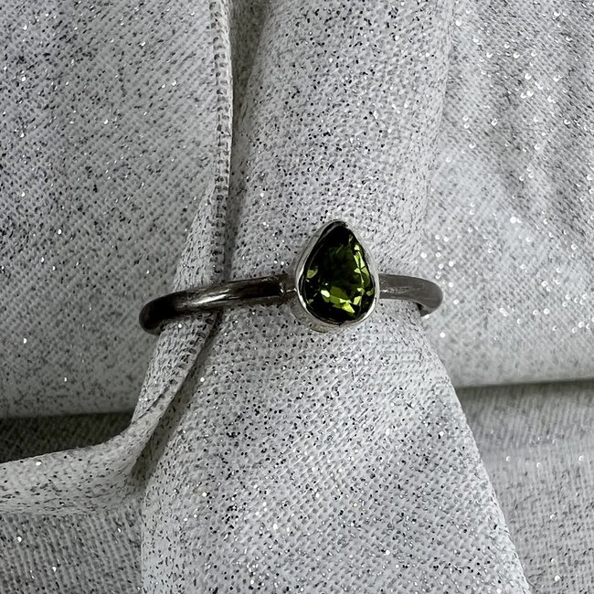 Green Tourmaline Ring-Teardrop/Pear Size 6 Faceted Sterling Silver