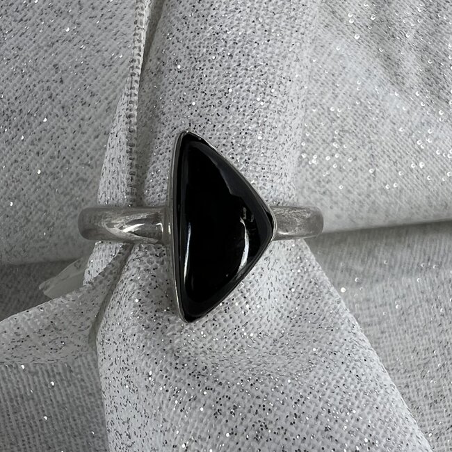 Black Onyx Ring-Size 6 Angled Triangle Sterling Silver
