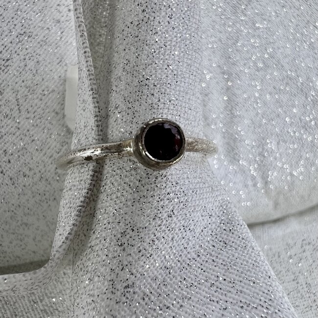 Garnet Ring-Round Size 7 Faceted Sterling Silver