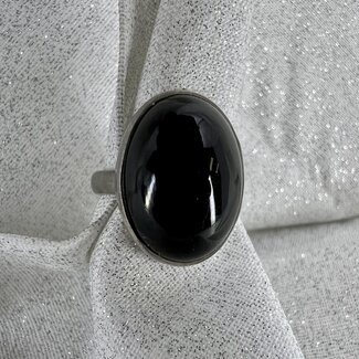 Black Onyx Oval Ring-Size 5 Sterling Silver
