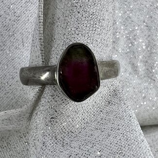 Watermelon Tourmaline Ring -Size 8 Slice Pink Green Sterling Silver Natural Rough Raw