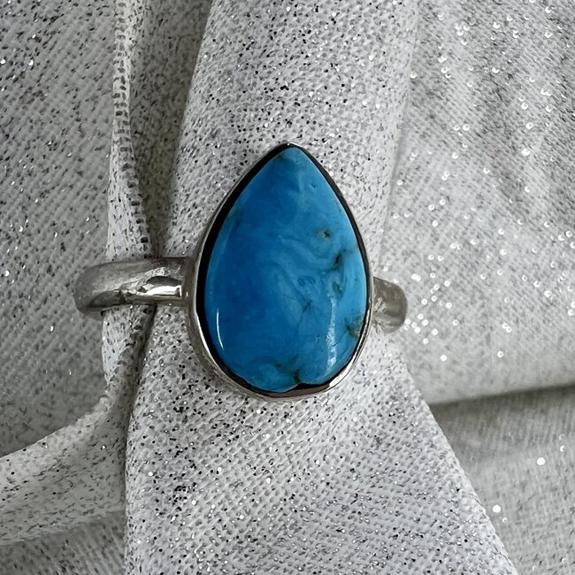 Turquoise Ring - Size 6 Teardrop Pear Bezel Set - Sterling Silver