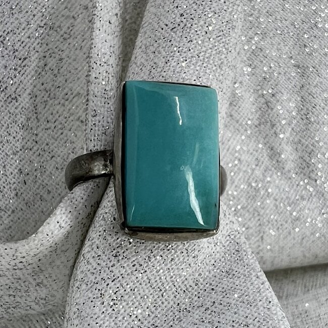 Turquoise Size 5 Rectangle Ring-Sterling Silver