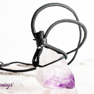 Amethyst Point on Wax Cord Necklace - Long Rough Raw Natural