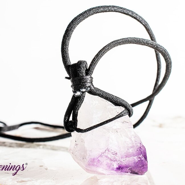 Amethyst Point on Wax Cord Necklace - Long Rough Raw Natural
