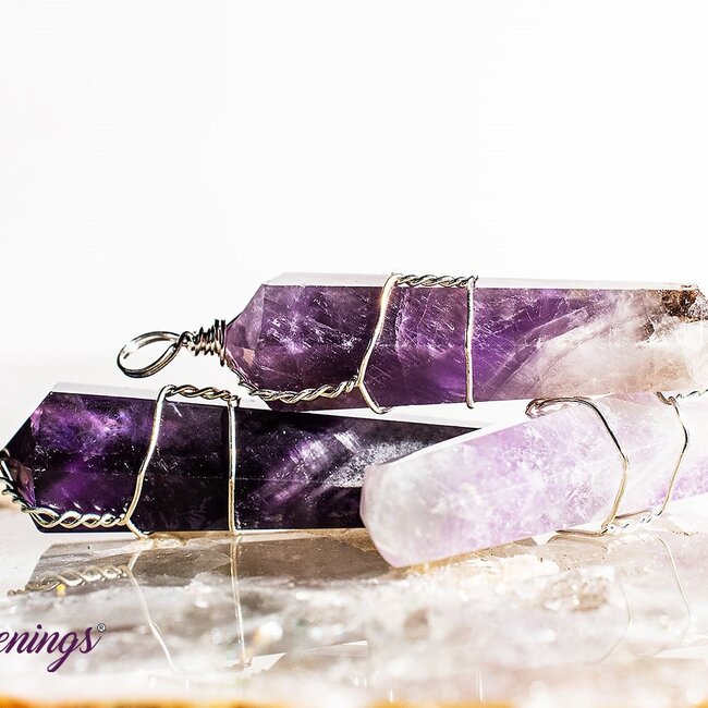 Amethyst Pendants - Wire Wrapped Faceted Points - Silver Plated