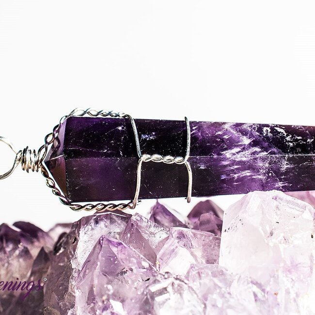 Amethyst Pendants - Wire Wrapped Faceted Points - Silver Plated