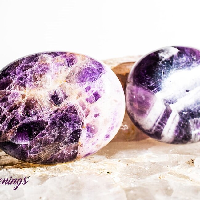 Chevron (Dream) Amethyst Palm Pillow Pocket Stone - Medium