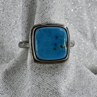 Turquoise Square Size 8 Ring-Bezel Set Sterling Silver
