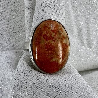 Orange Sponge Coral Ring-Size 6.5 Oval Sterling Silver