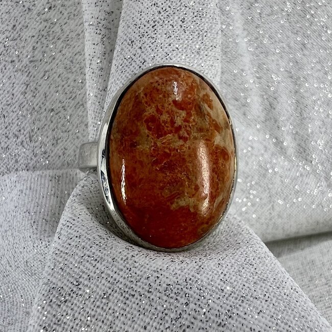 Orange Sponge Coral Ring-Size 6.5 Oval Sterling Silver