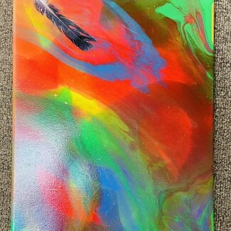 Bright Hand Painted Picture with Feather