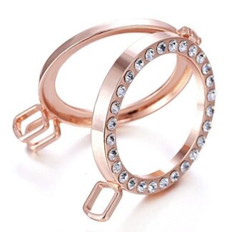 Rose Gold Locket (18-24") Rhinestone Necklace-Empty Magnetic Beaded Chain Pendant Charm