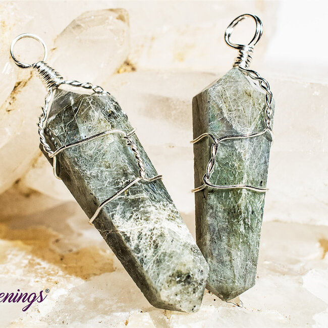 Labradorite Pendants - Wire Wrapped Faceted Points - Silver Plated
