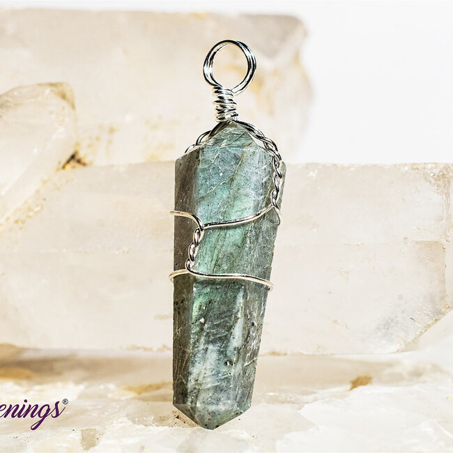 Labradorite Pendants - Wire Wrapped Faceted Points - Silver Plated