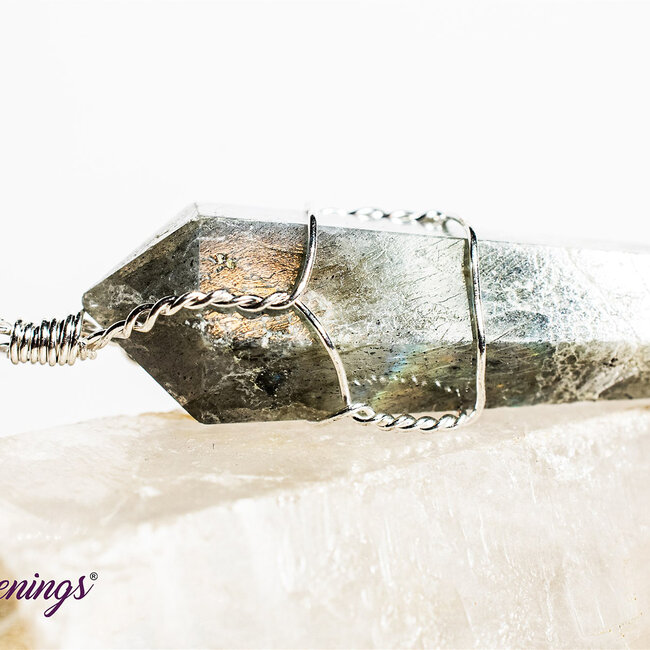 Labradorite Pendants - Wire Wrapped Faceted Points - Silver Plated