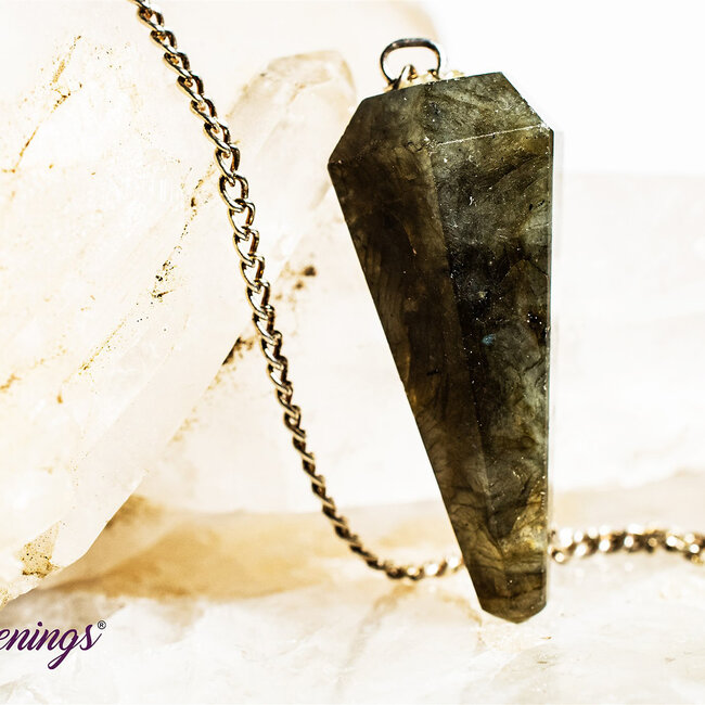 Labradorite Pendulums - Dowsing Hexagonal Faceted Cone Point Divination - Silver Chain Crystal Gemstone