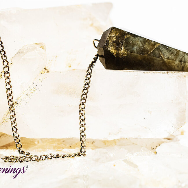 Labradorite Pendulums - Dowsing Hexagonal Faceted Cone Point Divination - Silver Chain Crystal Gemstone
