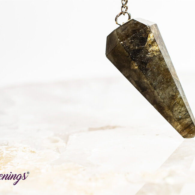 Labradorite Pendulums - Dowsing Hexagonal Faceted Cone Point Divination - Silver Chain Crystal Gemstone