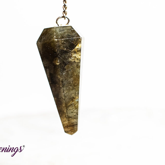 Labradorite Pendulums - Dowsing Hexagonal Faceted Cone Point Divination - Silver Chain Crystal Gemstone