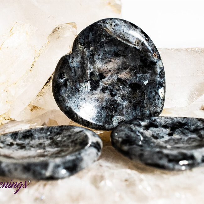 Black Labradorite (Larvikite) Worry (Thumb Fidget Relaxation Pocket) Stones - Hearts