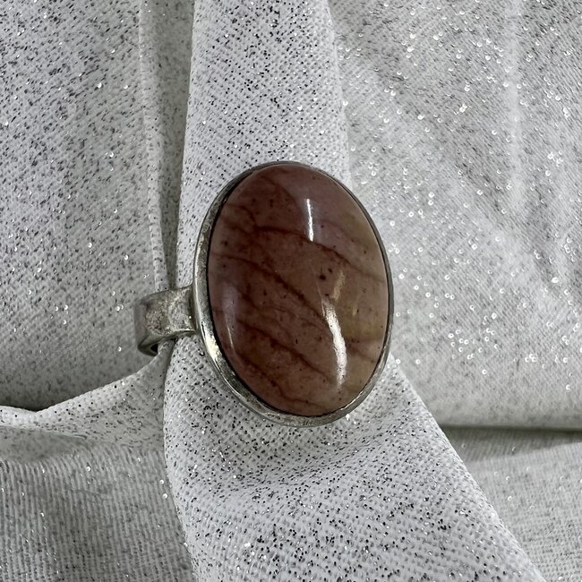 Pink Willow Creek Jasper Ring-Size 8 Oval Sterling Silver