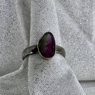 Watermelon Tourmaline Natural Rings Size 7 - Slice Sterling Silver Pink Green