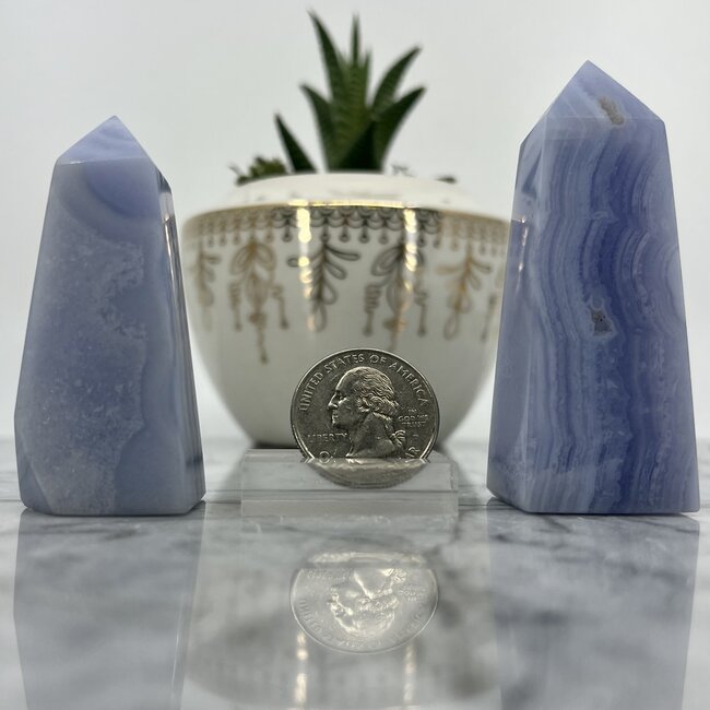 Blue Lace Agate Obelisk Point Tower - Large (2 - 4")