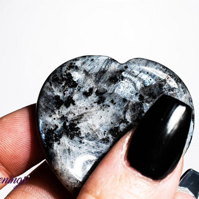 Black Labradorite (Larvikite) Worry (Thumb Fidget Relaxation Pocket) Stones - Hearts