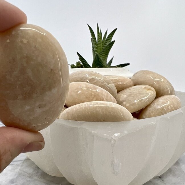 Peach Moonstone Palm Pillow Pocket Stone